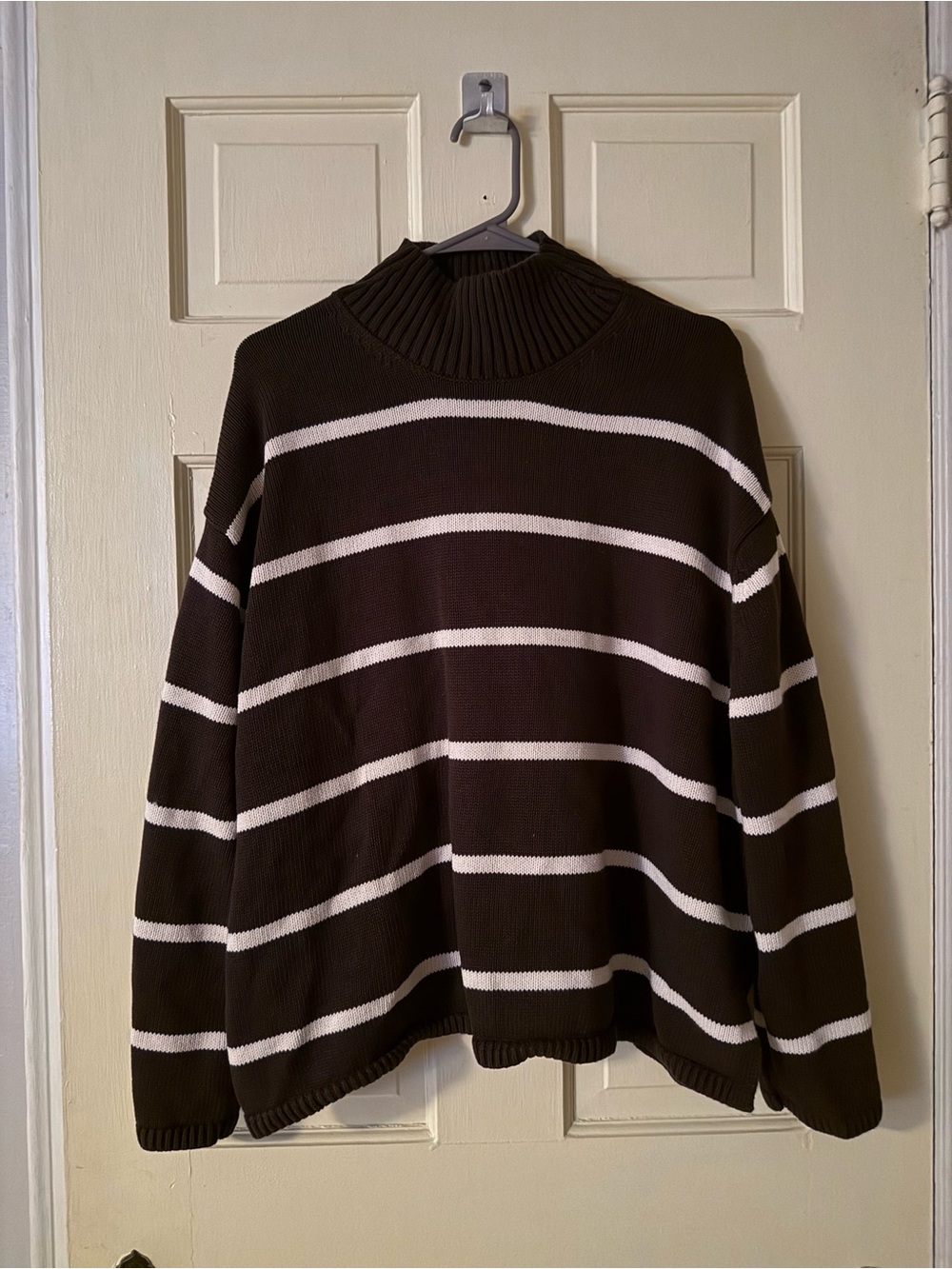 GAP Chocolate Brown & Cream Striped Turtleneck Sweater